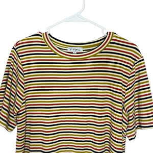 Polygram T shirt stripes orange green black size large